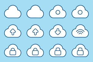 Twelve cloud computing service icons cloud upload download and related concepts vector