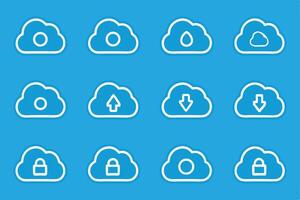 Twelve cloud computing service icons featuring cloud upload and download symbols vector