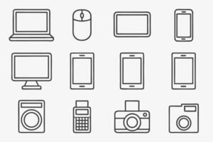 Twelve high quality tech gadget icons featuring laptop mouse keyboard and other devices vector