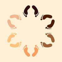 Diversity emblem symbol made of human footprints of different skin colors vector