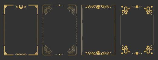 Empty golden border frames for Tarot cards. Tarot templates with space celestial elements and decorations vector