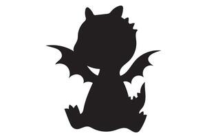 Flat Black Silhouette of a Playful Baby Dragon vector