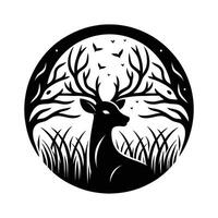 a black and white deer with a tree in the background vector