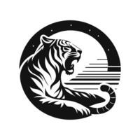 a tiger is sitting in a circle with the moon in the background vector