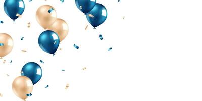 Blue and gold balloons and confetti on a white background vector