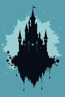 Magical Castle Silhouette on a Textured Background with Drip Effects vector