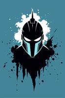 Stylized Warrior Helmet with Abstract Ink Splatter and Modern Aesthetic vector