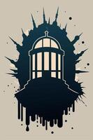 Abstract Silhouette Illustration of a Mosque with Ink Splatter Effect vector