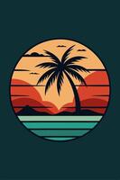 Retro Sunset Palm Tree Illustration with Tropical Island Vibes vector
