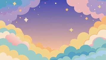 Dreamy Starry Sky Background with Colorful Clouds and Gradient Sky for Kid's Illustration vector
