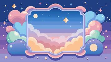 Cartoon Pastel Sky with Frame and Clouds Backdrop Illustration vector