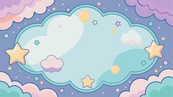Cute dreamy sky frame with soft pastel colors clouds and stars background vector
