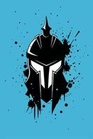 Spartan Warrior Helmet with Ink Splatter against Blue Background vector
