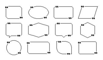 Set of pixel art speech bubbles and quote frames in different shapes isolated on white background. illustration vector
