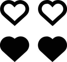 Heart Icons, A minimalist graphic with four heart icons, two with outlines and two filled, perfect for use in digital interface elements or concepts related to love and affection. vector