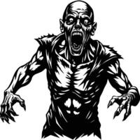 scary zombie head with black and white background. vector