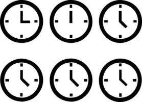 Clocks and Time , A collection of simple clock illustrations, each marking different times, symbolizing the essence of time management, schedules, and the continuous flow of moments. vector