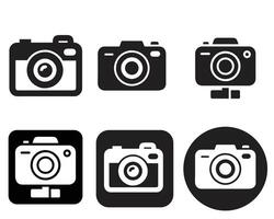 Iconic Camera Set, A collection of bold, black camera icons, presented in a simple, minimalist style, representing different photographic functions. vector