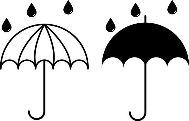 umbrella icons. Water drop protection symbol. Umbel business concept. Raindrop signs. Rainy autumn symbols. Wet weather icon.