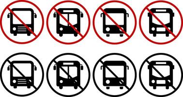 No bus icon set. Parking prohibited symbol. No parking. indicating vehicle prohibition restriction. Red prohibition sign. Stop sign vector