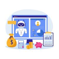 AI technology in finance and investments. Robot to provide financial advice. Investment and finance lconsultation with Artificial intelligence. vector