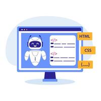 AI technology in programming. Illustration with AI chat bot using for programming. Programming with Artificial intelligence. vector