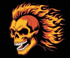 A fiery illustration concept featuring a flaming skull drawing. vector