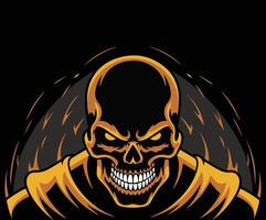Drawing of a skull surrounded by blazing flames. vector