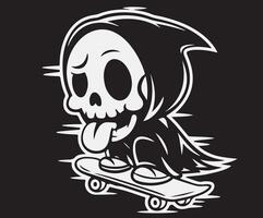 Artwork showing the grim reaper skating with attitude, tongue sticking out. vector
