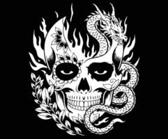 An art concept blending a skull, fire, and a dragon into one image. vector