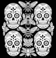 Skulls wrapped in botanical and ornamental motifs. vector