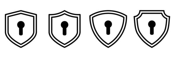 Black and White Shield Icon with Keyhole Symbol. Secure Access Badge, Digital Privacy Protection, Cyber Security Element, Data Lock Emblem for App, UI, and Web Design vector