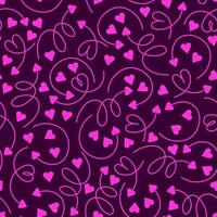 Seamless pattern of hand drawn pink arrows with hearts on a dark background vector