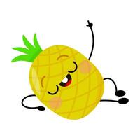 Funny pineapple character lying down and pointing up vector
