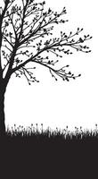 Silhouetted Tree and Grassy Meadow vector