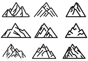 Nine unique mountain outlines are illustrated with varying peak formations, all set against a transparent background vector