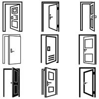 Nine unique outlined doors are presented in a grid against the white background vector