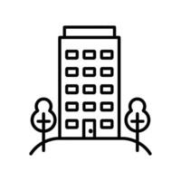 Minimal building icon features boxy windows and tree symbols on a transparent background vector
