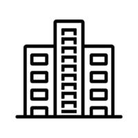 Minimalist outline of a modern building complex shows three distinct tower structures on white vector