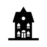 Simple black glyph showcases a twostory house with triangular roof on transparent background vector