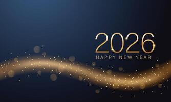gold wave with the year 2026. casting a glow on the dark background. vector