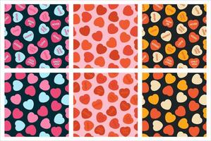 Collection of Colorful Love-Themed Heart Patterns in Flat Design vector