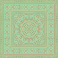 square gold with green ancient Russian ornament. Slavic rectangle, border, frame. Painting royal chambers. vector