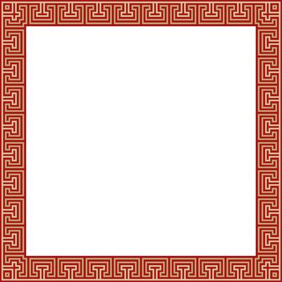 gold with red classic Greek square ornament. Rectangle of Ancient Greece and Roman Empire. Byzantine paint of walls, floors and ceilings