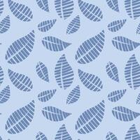 textured blue leaves seamless pattern on soft blue background with contour linear details. Suitable for textile, wallpaper, and creative projects. vector