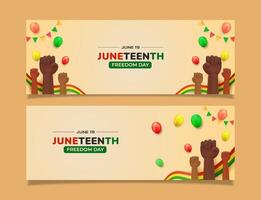Set Juneteenth Freedom Day Celebration Event with Fists Raised and Balloons vector