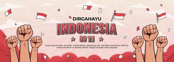 Celebrating Indonesia Independence Day with Flags and Hands Raised in Unity vector