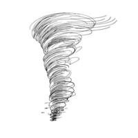 Monochrome tornado line art with swirls outline drawing. Stylized illustration of hurricane by scribble for tech branding, esoteric symbols and design. Dynamic spiral lines pen painting. vector