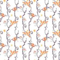 Birds on tree vertical seamless pattern by watercolor isolated. Branches form of heart with neutral flowers and birds on repeating background hand drawn. Nature wallpaper with birds and plants. vector