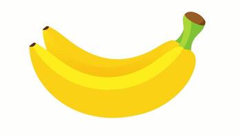 Minimal banana bunch in bright flat design with clean shadows, glossy yellow surface and green stems, placed on white background, ideal for fresh fruit illustrations. vector